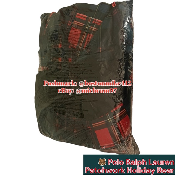 Polo by Ralph Lauren Multicolor Patchwork Hi-Pile Fleece Hoodie Holiday Bear MD - Picture 11 of 16